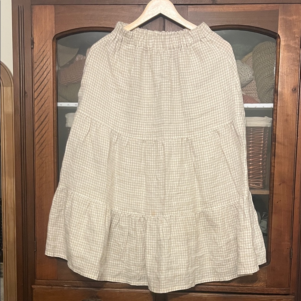 notPERFECTLINEN Beige Gingham Midi Skirt